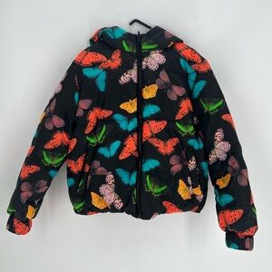 Alice + Olivia Durham Reversible Butterfly Botanical Printed Down Puffer Jacket